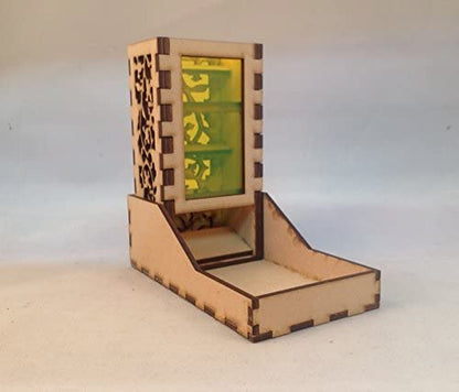 Mini Dice Tower and Tray v5 Neon Yellow Acrylic Window Laser Cut MDF Unique Gift
