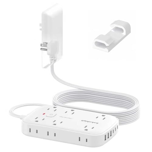 20FT Extension Cord with Outlet Cover & Multi USB | Ultra Thin Plug Concealer with Cord & 12AC Outlet 6 USB (24W/4.8A), For Multiple Devices, for Behind Wall Furniture Couch TV - color: White, size: 20FT