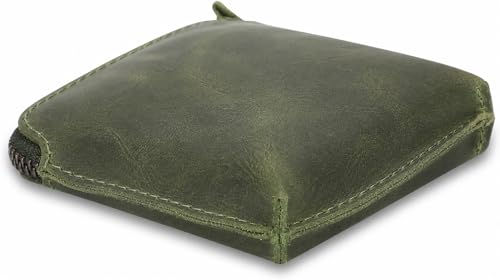 Premium Full Grain Leather Playing Card Case, Zippered Playing Card Holder for Poker Bridge Cards, Durable Leather Card Deck Storage Organizer Travel Card Carrying Pouch Multi Purpose Wallet - color: Green