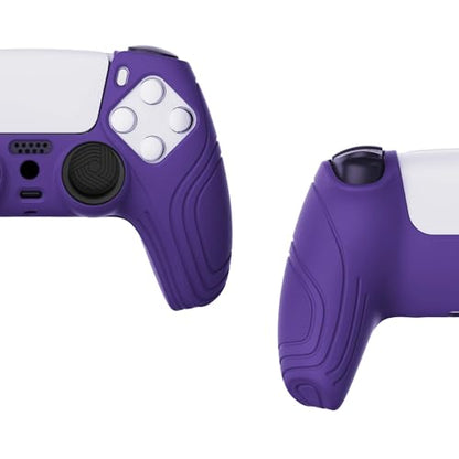 eXtremeRate PlayVital Samurai Edition Purple Anti-Slip Controller Silicone Skin for ps5, Ergonomic Soft Rubber Protective Case for ps5 Controller with Black Thumb Stick Caps - color: Purple