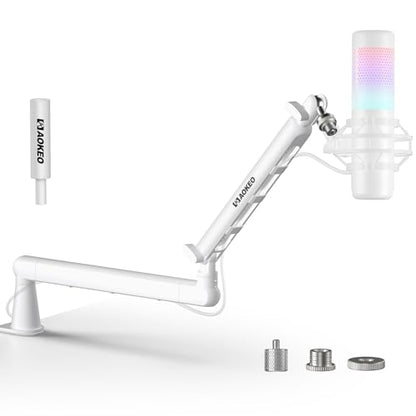 Microphone Arm,Aokeo AK-55 Desk Low Profile Adjustable Mic Boom Arm Stand,Suitable For Blue Yeti,Snowball iCE, HyperX QuadCast,SoloCast,Elgato Wave,Etc - color: White