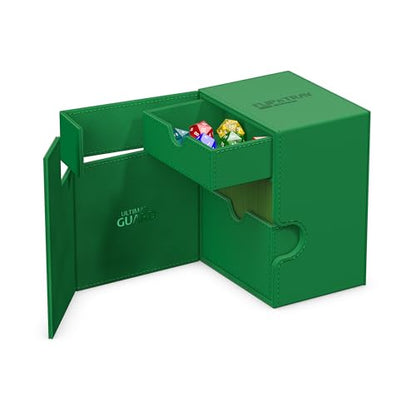 Ultimate Guard Flip'n'Tray 133+, Deck Case for 133 Double-Sleeved TCG Cards + Dice Tray, Green, Independent Magnetic Closure & Microfiber Inner Lining - color: Green, size: 133+