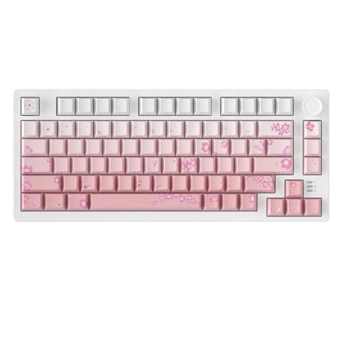 DAREU EK75PRO Sakura Pink 75% Mechanical Keyboard,Creamy Wireless Gaming Keyboard with Knob,RGB Backlit,Gasket Custom Structure,Side Printed PBT Keycaps,Hot Swap,2.4Ghz/BT5.1/USB-C, for Win/MAC - color: Sakura Pink