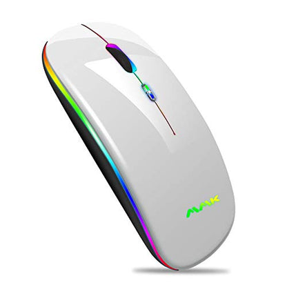 MMK Wireless Bluetooth Mouse, 2.4G Rechargeable Optical Mouse for Laptop | LED Slim Dual Mode (Bluetooth 5.0 and 2.4G) Wireless Mouse for Laptop, PC, Mac OS, Android, Windows (Silver) - color: Silver
