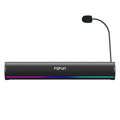 Computer Sound Bar with Detachable ENC Microphone, Enhanced Bass Gaming Soundbar, Bluetooth 6.0, USB-A Plug and Play, PC and Bluetooth Mode, 3EQ, 10 RGB Speaker for Gaming, Music,Meeting