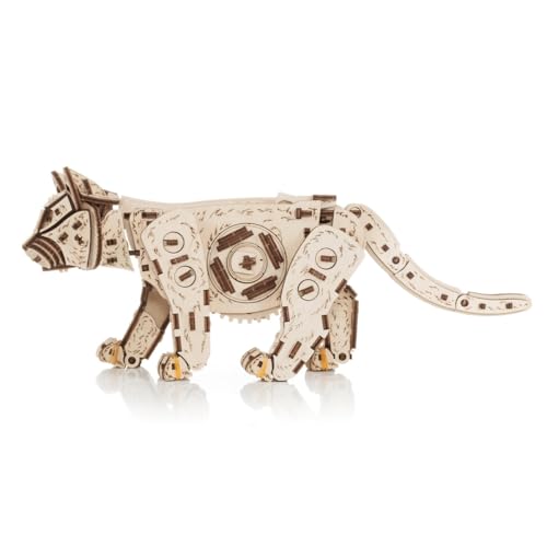 3D Wooden Puzzle for Adults, Mechanical Cat Wooden Model Kits to Build, 236PCS DIY Assembly Pet Jigsaw Puzzle Animal Brain Teaser, Building Toy Gift, KIT Version - color: Wood