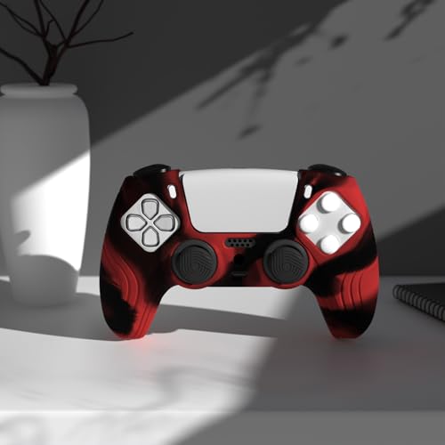 eXtremeRate PlayVital Samurai Edition Anti-Slip Controller Silicone Skin for ps5, Ergonomic Rubber Protective Case for ps5 Controller with Thumb Stick Caps - Red & Black - color: Red & Black