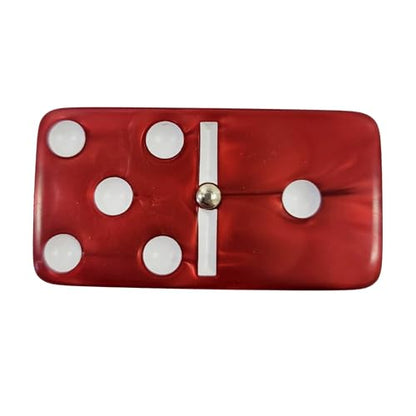 Marion Domino Double Six Red Marbleized Jumbo Tournament Professional Size with Spinners in Dovetail Sheesham Wood Box - color: Red Marbleized