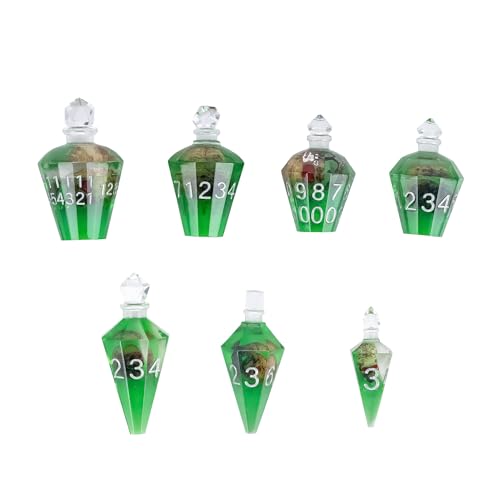 7PCS Potion DND Dice Set,Transparent Sharp Edge Dice Set D&D RPG Polyhedral Dice,for TTRPG Games Roleplaying Games.(Green Skull) - color: Green Skull