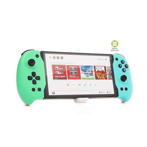 DOBE - Eggshell Controller Gripcon Switch Controller for Handheld Mode, Ergonomic Controller for Nintendo Switch with 6-Axis Gyro, Dual Motor Vibration, Compatible with All Games of Switch, Blue and Green - color: BLUE&GREEN