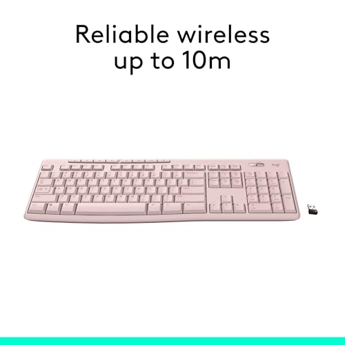 Logitech K270 Full Size Wireless Keyboard for Windows - Rose | Full-size keyboard with number pad, 8 multimedia keys, includes USB-A receiver, 2-year battery, compatible with PC, laptop - color: Rose, size: 1 Pack, style: Keyboard