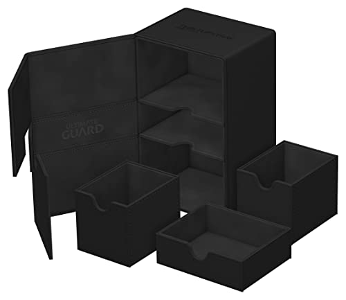 Ultimate Guard Twin Flip'n'Tray 160+, Deck Case for 160 Double-Sleeved TCG Cards + Dice Tray, Black, Independent Magnetic Closure & Microfiber Inner Lining - color: Black, size: 160+