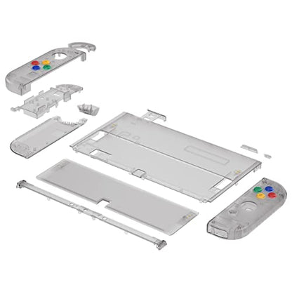 eXtremeRate DIY Full Set Shell for Nintendo Switch OLED, Replacement Console Back Plate & Kickstand, Custom NS Handheld Controller Housing with Full Set Buttons for Nintendo Switch OLED - Clear Black - color: Clear Black