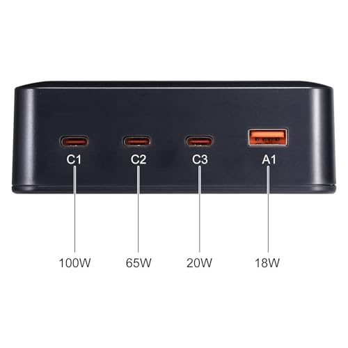 USB C Charger 200W 203W(100W+65W+20W+18W) 4-Port Charging Station Type-C Power Adapter Compatible with MacBook Pro/Air Laptop Smartphone and More
