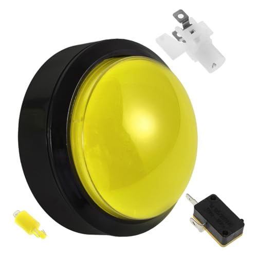 Illuminated Yellow Convex Push Button Switch Replacement for Game Machines with Micro Switch, Sturdy Reset Button for Arcade and Vending Machine Controls