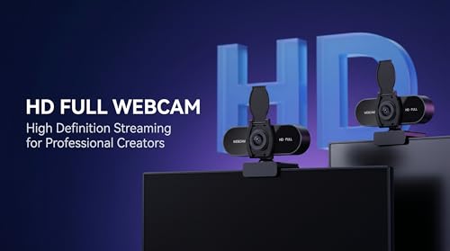 1080P HD Webcam with Microphone, Noise Cancellation, Privacy Cover, Wide-Angle Lens, Auto Light Correction, Plug & Play USB Webcam for Laptop, Desktop, PC, Mac, Zoom, Skype, Streaming (1080p)