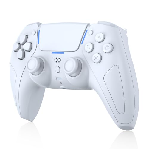 JDDWIN LED Wireless Gaming Controller for PS5/PC/Android/IOS/MAC/Steam Deck,Hall Effect, Bluetooth, 3.5mm Audio Jack, Dual Vibration, 6-Axis Motion Contro Gamepad with Speaker (White)