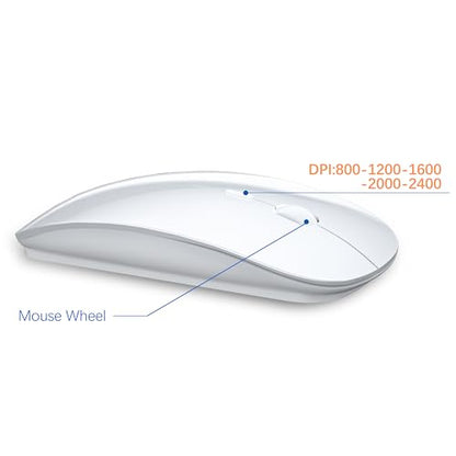 Wireless Keyboard and Mouse Ultra Slim Combo, TopMate 2.4G Silent Compact USB 2400DPI Mouse and Scissor Switch Keyboard Set with Cover, Batteries Included, for PC/Laptop/Windows/Mac - White - color: White