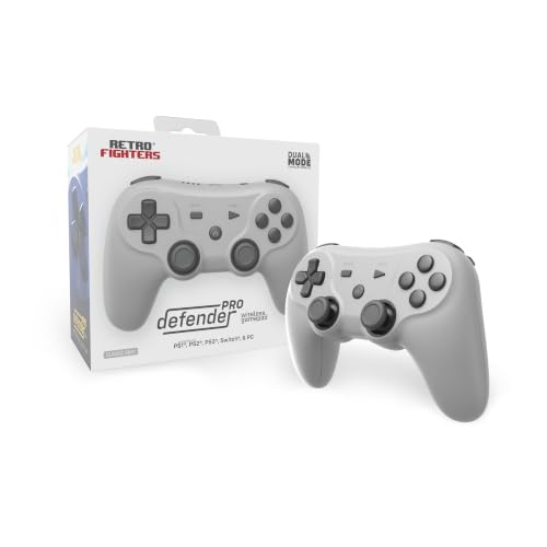Retro Fighters Defender Pro Wireless Controller for PS1, PS2, PS3, Switch, & PC | 2.4GHz & Bluetooth (Classic Gray) - color: Classic Gray