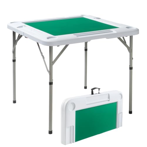 PEXMOR 34" Foldable Mahjong Table Portable, 4 Player Card Game Table w/Cup Holders & Chip Grooves, Tabletop Foldable, Poker Board Game Domino Table for Blackjack, Texas Hold'em (White) - color: White