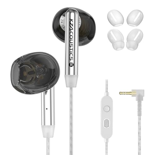KZ Duet Wired Earbuds with Mic, Dual Driver in Ear Earphone with 3.5mm Jack | Noise Isolating, Low Profile HiFi Headphone, Clear Full-Range Audio Call and Track Control, Convenient for Travel, Black - color: Mic, style: Black