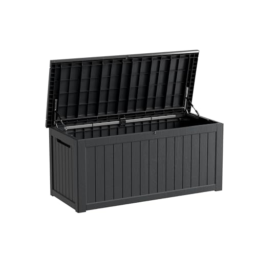 230 Gallon Outdoor Storage Box, Waterproof Resin Deck Container with Lockable Lid, Patio Organizer for Cushions & Garden Tools, Black - color: Black, size: 230GAL