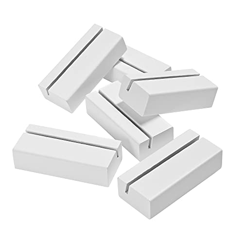 WILLOWDALE 6Pcs 2.17 Inch Wedding Place Card Holder, Photo & Picture Stand | White Card Holder Wooden Stands for Display, Party Poster Paper Stand Wedding Table Number Holders for Home and Office Decor - size: 6pcs 2.17" White