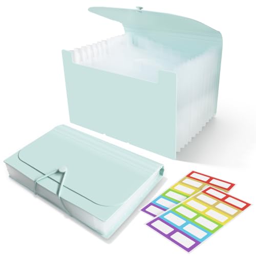 DHATMYC 4x6Index Card Holder Organizer 3x5Flash Note Card Storage Box,Green | A6 File Case Flashcard Notecard Container with Dividers and 13 Expandable Pockets for Recipe Coupon Stickers Scrapbook Paper - color: Green