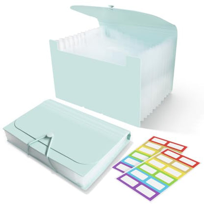 DHATMYC 4x6Index Card Holder Organizer 3x5Flash Note Card Storage Box,Green | A6 File Case Flashcard Notecard Container with Dividers and 13 Expandable Pockets for Recipe Coupon Stickers Scrapbook Paper - color: Green