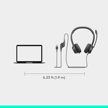 Logitech H390 Wired Headset PC/Laptop Stereo Headphones - Black | For PC/Laptop, stereo headphones, microphone, in-line controls, works with Chromebook - color: Black, style: USB-A
