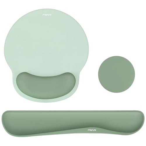 MOSISO Wrist Rest Support for Mouse Pad&Keyboard Set, Streamline Ergonomic Mousepad&Coaster Non-Slip Base Home/Office Pain Relief&Easy Typing Pad with Soft Cloth&Silicone Lining, Antique Green - color: Antique Green