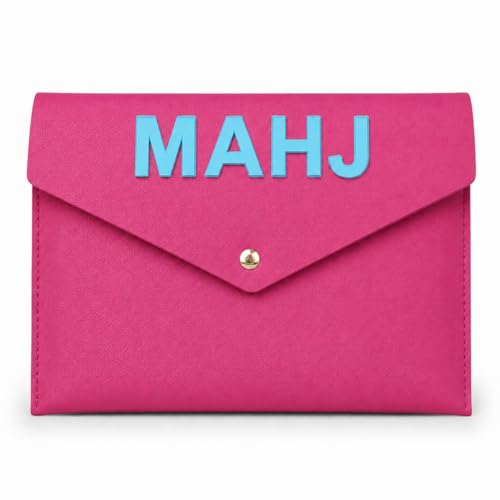 Leather Mahjong Card Clutch Pouch, 8 x 6 Inches Protective Case for American Mahjong Strategy Cards, Secure Magnetic Closure Accessories Holder, Elegant Game Night Gift (Magenta) - color: Magenta