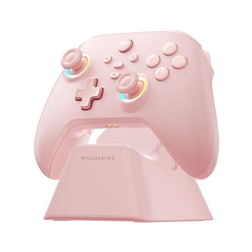 Machenike G3V2 Bluetooth Controller for Pc/Switch/Ios/Android, Hall Effect Joysticks, RGB Lighting Gaming Controller,2 Programmable Buttons,1000mah Battery With Charging Station, Pink - color: Pink PE UG