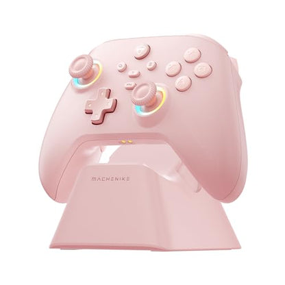 Machenike G3V2 Bluetooth Controller for Pc/Switch/Ios/Android, Hall Effect Joysticks, RGB Lighting Gaming Controller,2 Programmable Buttons,1000mah Battery With Charging Station, Pink - color: Pink PE UG