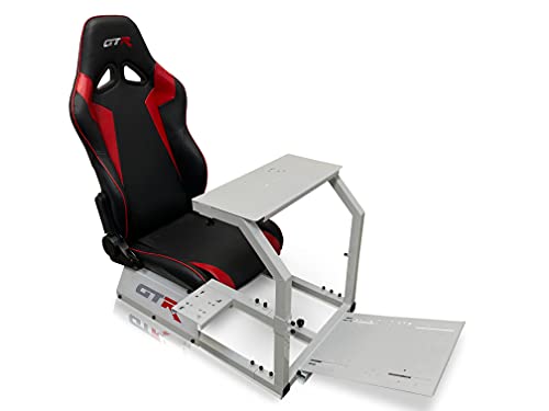 GTR Simulator GTA Model Silver Frame with Adjustable Leatherette Racing Seat Gaming Simulator Cockpit Chair | RS30 Wheel | V3 Pedal Setup (GTA with RS30 Wheel & V3 2-Pedal Setup) - size: GTA with RS30 Wheel & V3 2-Pedal Setup