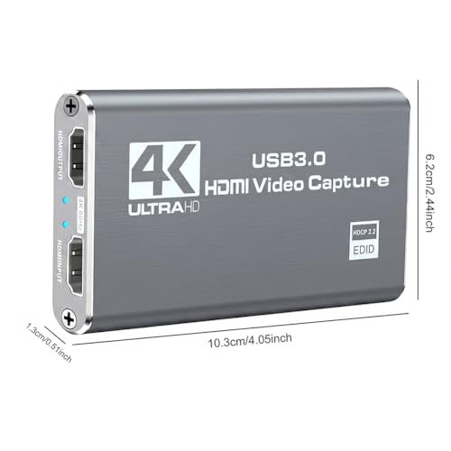 4K HDMI Video Capture Card,USB 3.0 Capture Card for Streaming & Gaming,1080P 60FPS Video Captures Device - Plug and Play(Grey) - color: grey