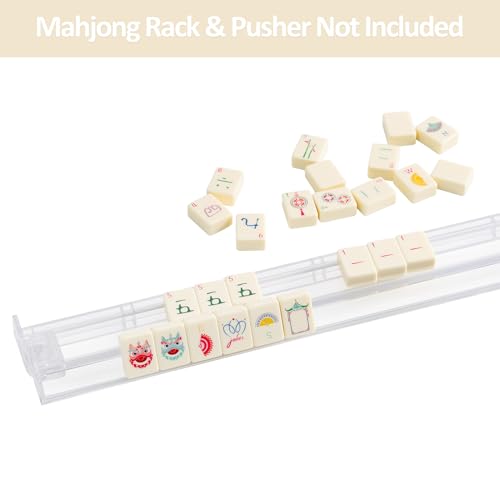 160 Engraved American Mahjong Game Set with Carrying Bag and Accessories, 1.2’’ Mahjong Tile Set - color: 1-ivory