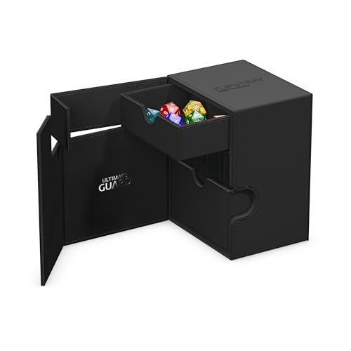Ultimate Guard Flip'n'Tray 133+, Deck Case for 133 Double-Sleeved TCG Cards + Dice Tray, Black, Independent Magnetic Closure & Microfiber Inner Lining - color: Black, size: 133+