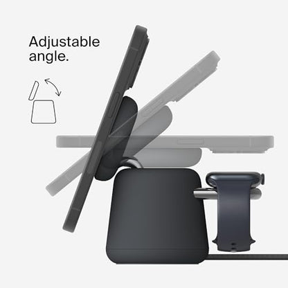 Belkin Qi2 15W Wireless Charging Dock, 2 in 1 Fast iPhone Charger | iPhone 17/16/15/14/13, AirPods, Qi2-enabled devices compatible, power adapter included, desk dock - color: Black, style: Latest Gen