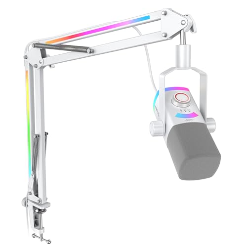 FIFINE Streaming Microphone Kit for Gaming, XLR/USB Dynamic Mic with RGB Boom Arm Stand for Podcast Vocal, PC Microphone with Mute Tap, 3-in-1 Volume Knob, Audio Balance-AmpliGame AM8PROT White - color: White