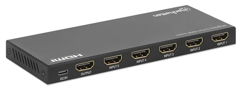 Manhattan HDMI Switch 5 in 1 Out, 8K 60Hz, 4K 120Hz, HDR, IR Remote, Metal Housing, 48Gbps, HDCP 2.3-208482 - size: 5 In x 1 Out