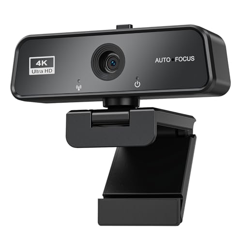 4K Webcam for PC & Mac with USB-C Adapter, 90° Wide-Angle Computer Camera with Microphone, Auto Light Correction, 360° Rotating Plug-and-Play Webcam for Zoom and Teams