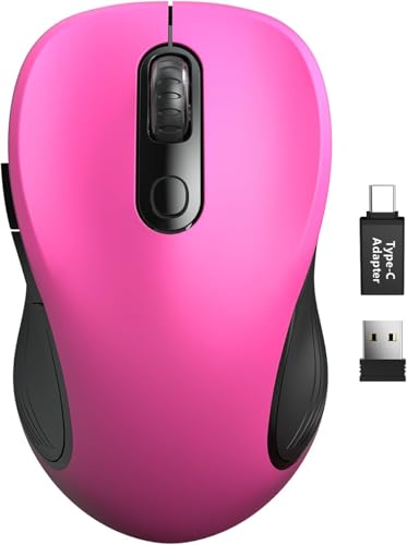 Trueque Wireless Mouse for Laptop, Ergonomic 6-Button Mouse, Fuchsia | 2.4GHz USB receiver, back/forward buttons, 3 adjustable DPI levels, silent clicks, USB-C adapter, Windows/Mac/Chrome OS/Linux - color: Fuchsia, size: 1 Pack