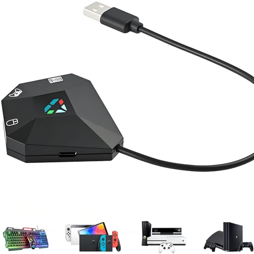 Keyboard and Mouse Adapter for Nintendo Switch/PS4/PS3/Xbox One/Xbox 360 Console Converter, Keyboard Mouse Adapter Support Mapping & Reset Button, Perfect for FPS, TPS, RPG, RTS Games