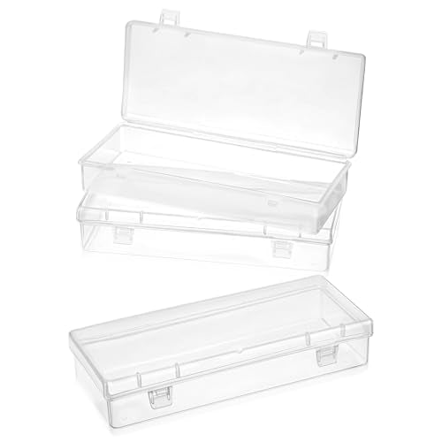 Ptwola 3pcs Mini Plastic Storage Containers Box with Hinged Lid, 6.1x2.5 Inches Small Rectangle Dustproof Clear Beads Organizer Case for Collecting Craft Small Items Jewelry Business Cards Game Pieces
