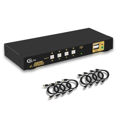 KVM Switch HDMI 4 Port wit Audio and 4 kit Cables, 4 Port HDMI KVM Switch Support 4K@60Hz 4:4:4, EDID, Hotkey Switching