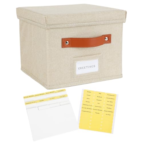 Greeting Card Organizer with dividers - Storage Box with lid Holds 150+ Cards - Assortment Box for Greeting Cards,Recipes, Photos, Envelopes, Keepsake - 9 x 9 x 7 Inches (Beige, 1 pcs) - color: Beige, size: 1 pcs