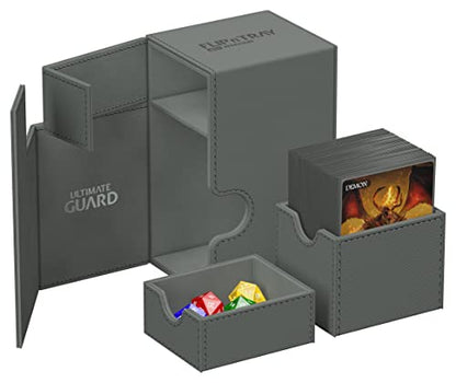 Ultimate Guard Flip'n'Tray 80+, Deck Case for 80 Double-Sleeved TCG Cards + Dice Tray, Grey, Independent Magnetic Closure & Microfiber Inner Lining - color: Grey, size: 80+