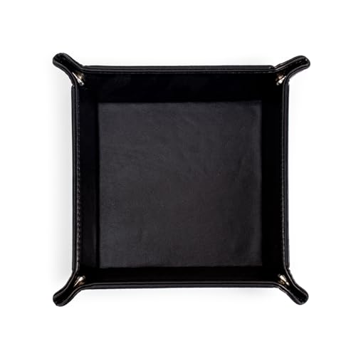 PU Leather Valet Tray for Mens and Women Catchall Tray for Keys,Watch,Jewelry Small Nightstand Bedside and Entry Table Tray Gift for Dad Husband (Black)