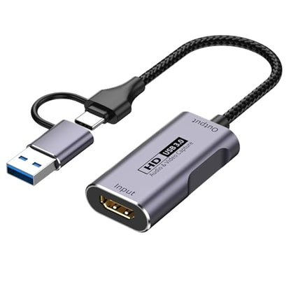 Video Capture Card 4K HDMI to USB-A/USB-C Capture Card Full HD 1080P 60FPS USB3.0 Capture Video and Audio Recording for Gaming, Streaming, Teaching, Video Conference